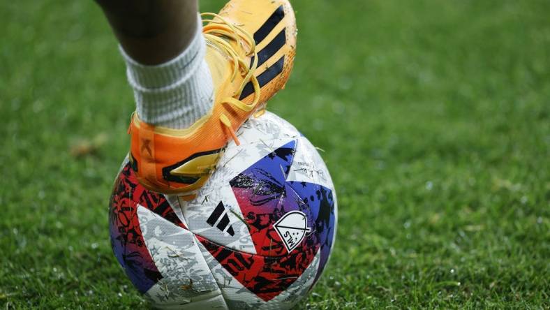 Oct 7, 2023; Sandy, Utah, USA; The is a general view of a practice ball prior to the game between Real Salt Lake and Sporting Kansas City at America First Field. Mandatory Credit: Jeff Swinger-USA TODAY Sports