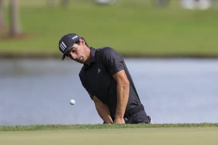 Oct 22, 2023; Doral, Florida, USA; Joaquin Niemann plays his shot on the seventh hole during the final round of the LIV Golf Miami golf tournament at Trump National Doral. Mandatory Credit: Sam Navarro-USA TODAY Sports