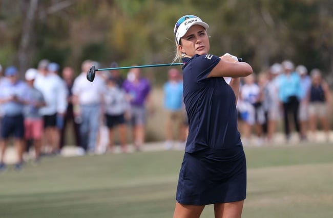 Lexi Thompson hits from the first fairway at the Grant Thornton Invitational at Tiburon Golf Club in Naples on Friday, Dec. 8, 2023.