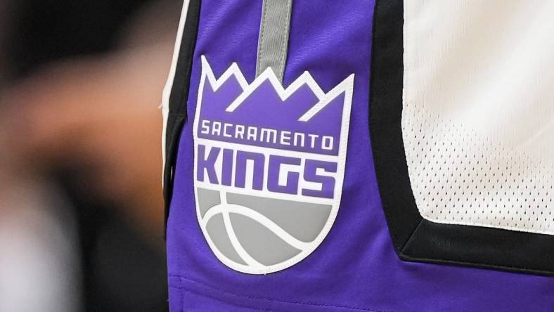 Dec 29, 2023; Atlanta, Georgia, USA; The Sacramento Kings logo on the shorts of forward Domantas Sabonis (10) during the game against the Atlanta Hawks during the second half at State Farm Arena. Mandatory Credit: Dale Zanine-USA TODAY Sports