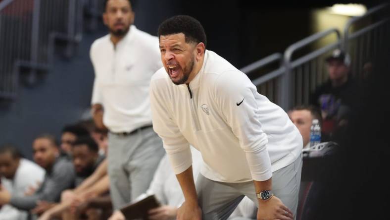 Pitt's Jeff Capel coaches against Louisville in the KFC Ym Center Saturday afternoon.
Jan. 6, 2024