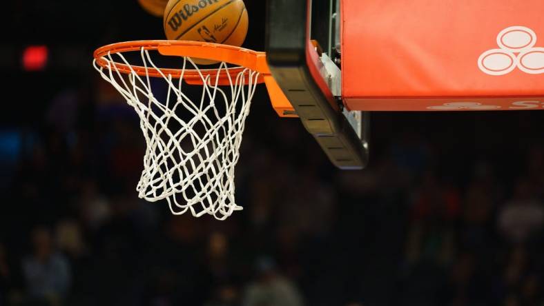 Jan 7, 2024; Phoenix, Arizona, USA;  A general view of basketballs during during warm ups between the Phoenix Suns and the Memphis Grizzlies at Footprint Center. Mandatory Credit: Allan Henry-USA TODAY Sports