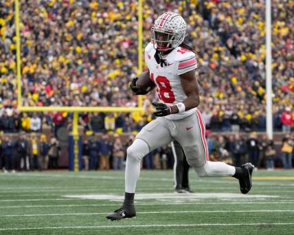 Nov. 25, 2023; Ann Arbor, Mi., USA;
Ohio State Buckeyes wide receiver Marvin Harrison Jr. (18) toward the end zone during the second half of Saturday's NCAA Division I football game against the University of Michigan.