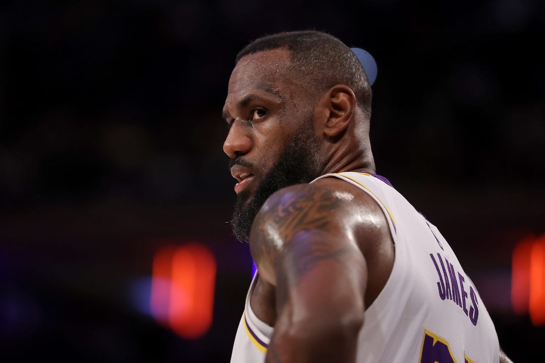 Feb 3, 2024; New York, New York, USA; Los Angeles Lakers forward LeBron James (23) during the fourth quarter against the New York Knicks at Madison Square Garden. Mandatory Credit: Brad Penner-USA TODAY Sports