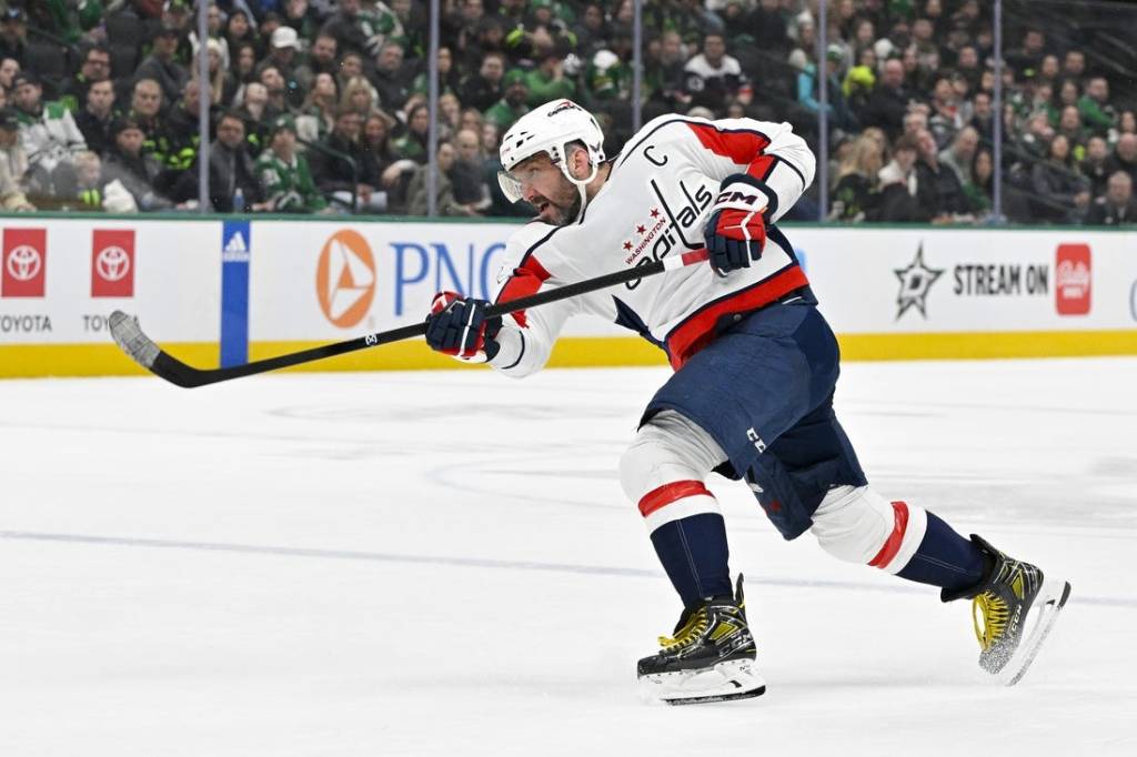 Jan 27, 2024; Dallas, Texas, USA; Washington Capitals left wing Alex Ovechkin (8) in action during the game between the Dallas Stars and the Washington Capitals at the American Airlines Center. Mandatory Credit: Jerome Miron-USA TODAY Sports