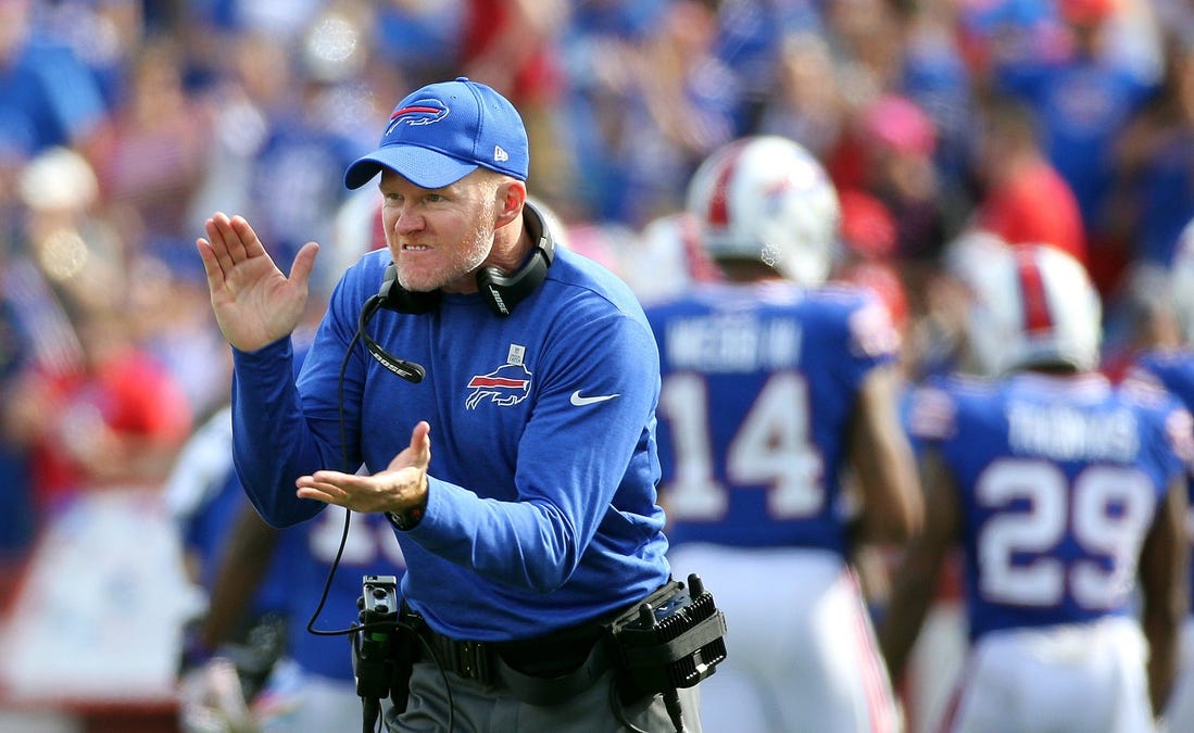 Bills head coach Sean McDermott is fired up after a field goal.