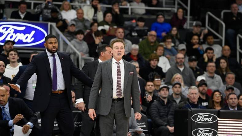 Feb 13, 2024; Providence, Rhode Island, USA; St. John's Red Storm head coach Rick Pitino  reacts to game action during the second half against the Providence Friars at Amica Mutual Pavilion. Mandatory Credit: Eric Canha-USA TODAY Sports