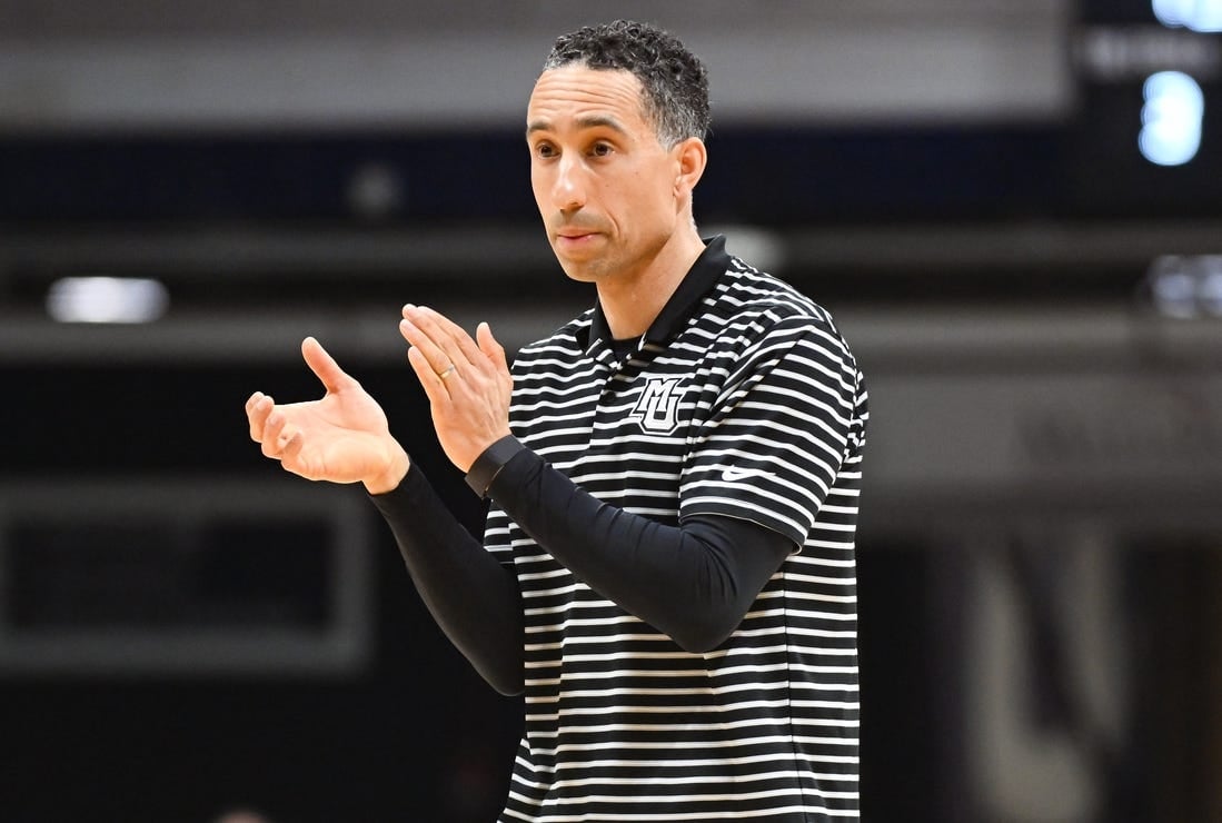 Feb 13, 2024; Indianapolis, Indiana, USA; Marquette Golden Eagles head coach Shaka Smart celebrates after a play against the Butler Bulldogs during the second half at Hinkle Fieldhouse. Mandatory Credit: Robert Goddin-USA TODAY Sports