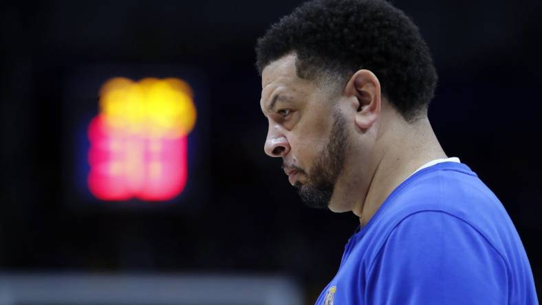 Feb 17, 2024; Pittsburgh, Pennsylvania, USA;  Pittsburgh Panthers head coach Jeff Capel reacts on the sidelines against the Louisville Cardinals during the second half at the Petersen Events Center. Pittsburgh won 86-59. Mandatory Credit: Charles LeClaire-USA TODAY Sports