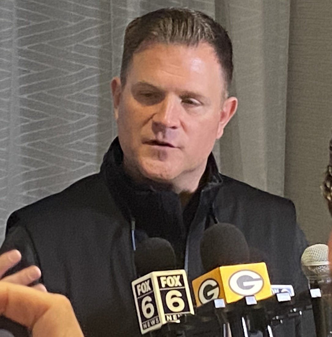 Green Bay Packers general manager Brian Gutekunst speaks to local media at the NFL scouting combine on Feb. 27 in Indianapolis.