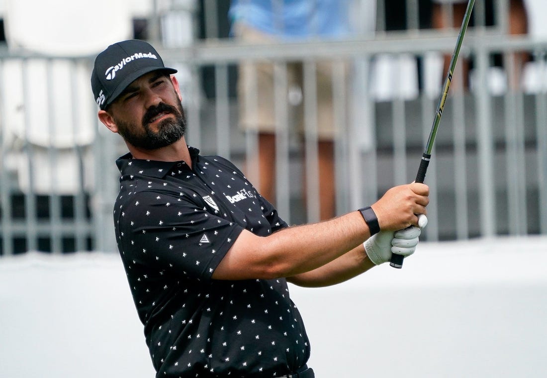 Chad Ramey watches his tee shot on the 17th hole during the opening round of The Cognizant Classic in The Palm Beaches at PGA National Resort & Spa on Thursday, February 29, 2024, in Palm Beach Gardens, FL.