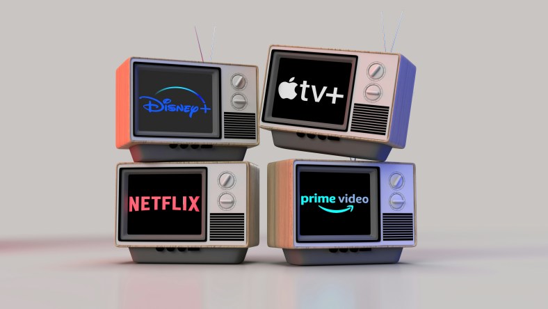 Logos of streaming services on console TV's