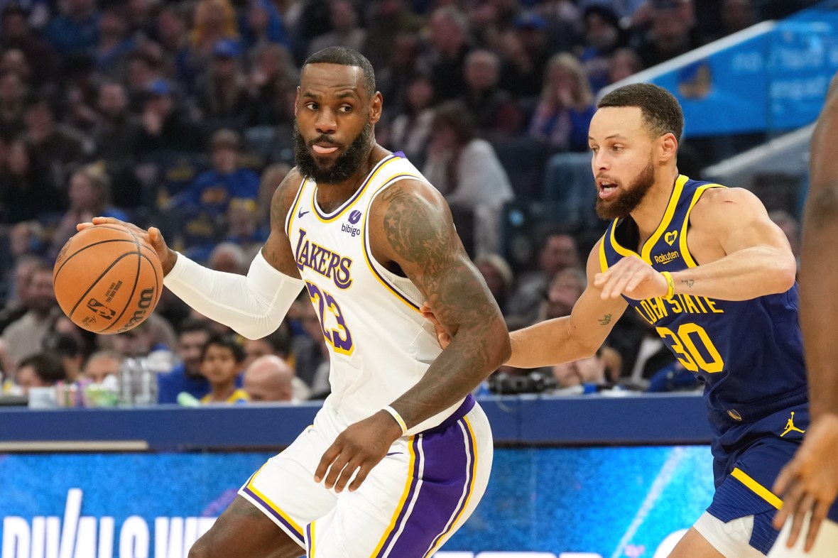 Los Angeles Lakers' LeBron James against Golden State Warriors