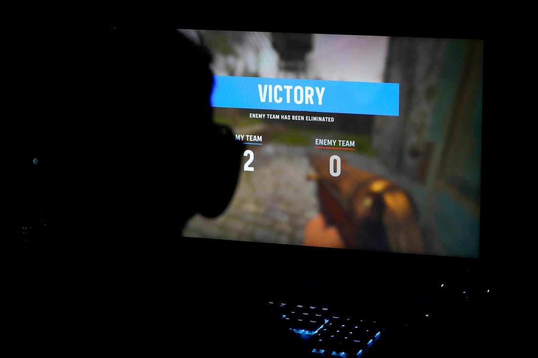 A victory screen flashes during the Call of Duty League Pro-Am Classic esports tournament at Belong Gaming Arena in Columbus on May 6, 2022.

Call Of Duty Esports Tournament