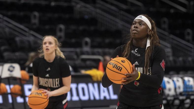 Former teammates with the Louisville Cardinals, forward Olivia Cochran (44) would welcome a date with current LSU guard Hailey Van Lith on Sunday. Mandatory Credit: Stephen Brashear-USA TODAY Sports