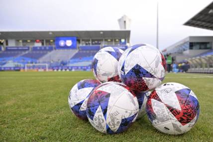Apr 22, 2023; Montreal, Quebec, CAN; A general view of the Adidas MLS game ball before the match between CF Montreal and New York Red Bulls at Stade Saputo. Mandatory Credit: Eric Bolte-USA TODAY Sports