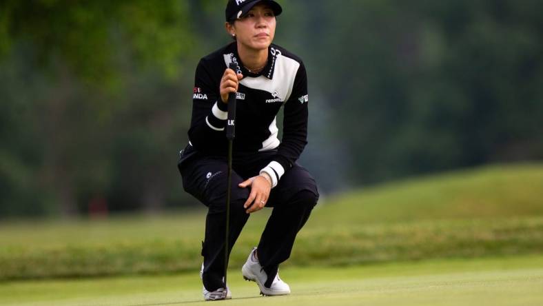 Lydia Ko stands as she prepares to putt during the Meijer LPGA Classic Thursday, June 15, 2023, at Blythefield Country Club in Belmont, MI.