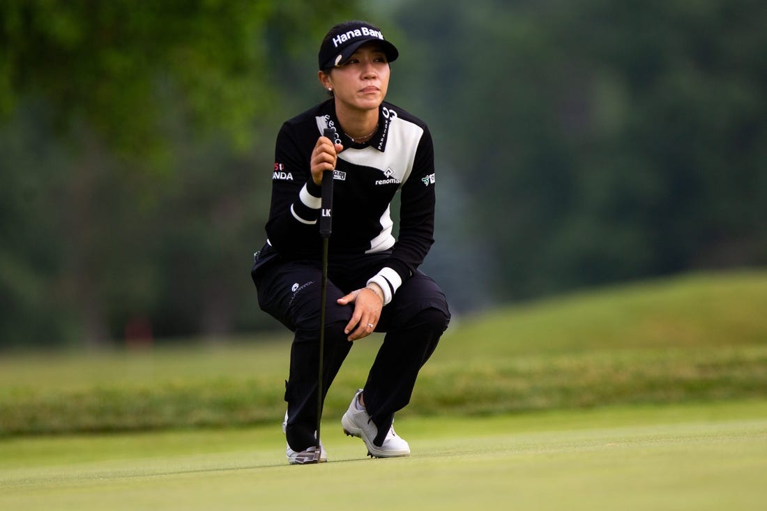 Lydia Ko stands as she prepares to putt during the Meijer LPGA Classic Thursday, June 15, 2023, at Blythefield Country Club in Belmont, MI.