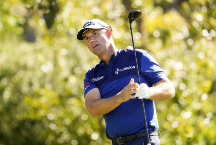 Padraig Harrington plays his tee shot on the third hole during round one of the Charles Schwab Cup Championship at the Phoenix Country Club on Nov. 9, 2023.