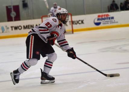 St. Cloud State hockey junior Jack Peart skates Nov. 18 against Minnesota-Duluth in the Herb Brooks National Hockey Center. The Huskies swept the series against the Bulldogs, winning this game 6-5.