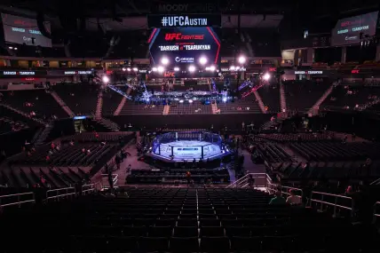 Dec 2, 2023; Austin, Texas, USA; The octagon is ready for UFC Fight Night at Moody Center. Mandatory Credit: Dustin Safranek-USA TODAY Sports