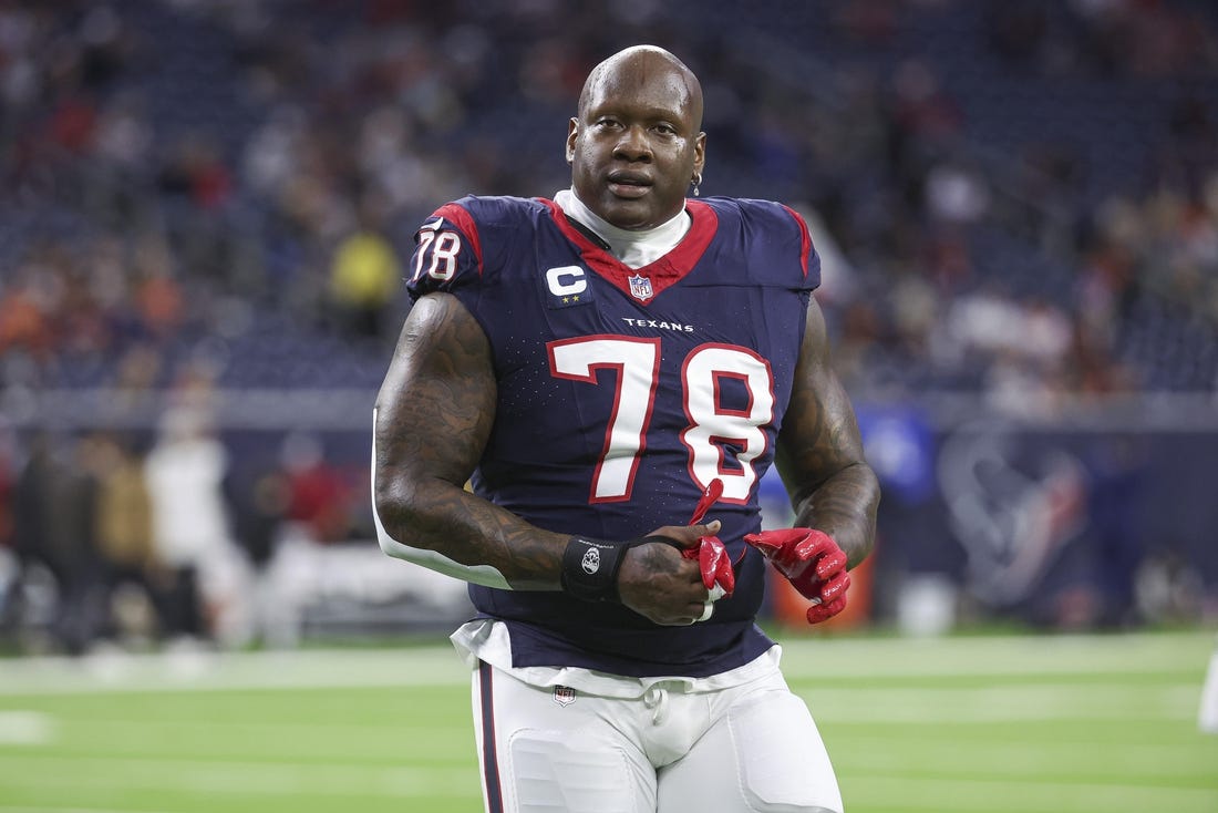 Dec 24, 2023; Houston, Texas, USA; Houston Texans offensive tackle Laremy Tunsil (78) walks off the field before the game against the Cleveland Browns at NRG Stadium. Mandatory Credit: Troy Taormina-USA TODAY Sports