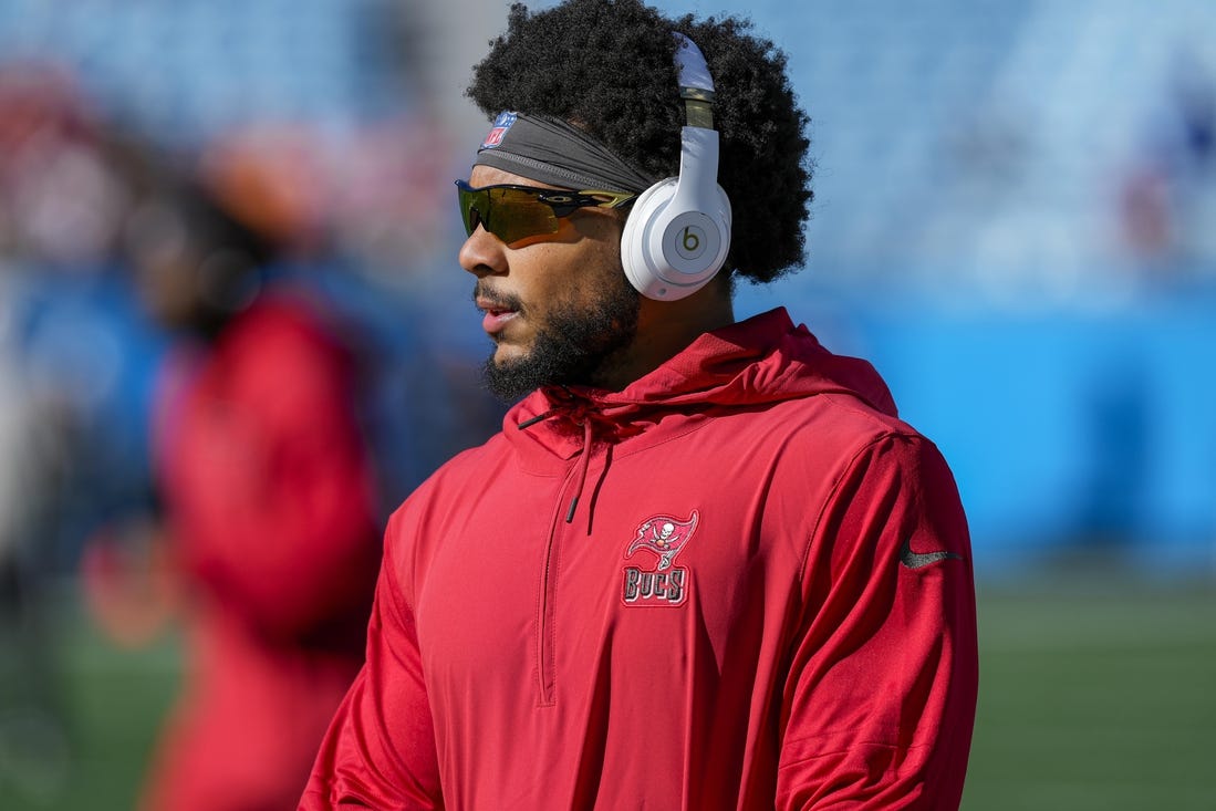 Jan 7, 2024; Charlotte, North Carolina, USA; Tampa Bay Buccaneers safety Antoine Winfield Jr. (31) during pregame warm ups against the Carolina Panthers at Bank of America Stadium. Mandatory Credit: Jim Dedmon-USA TODAY Sports