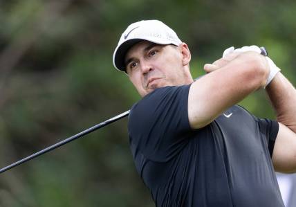 Feb 4, 2024; Playa del Carmen, Quintana Roo, MEX; Brooks Koepka of Team Smash during the final round of the LIV Golf Mayakoba tournament at El Chamaleon Golf Course. Mandatory Credit: Erich Schlegel-USA TODAY Sports