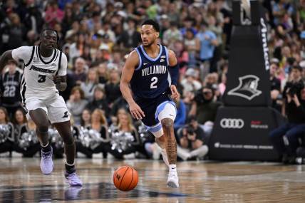 Mar 2, 2024; Providence, Rhode Island, USA; Villanova Wildcats guard Mark Armstrong (2) dribbles during the second half against the Providence Friars at Amica Mutual Pavilion. Mandatory Credit: Eric Canha-USA TODAY Sports