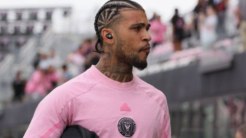 Mar 2, 2024; Fort Lauderdale, Florida, USA; Inter Miami CF defender DeAndre Yedlin (2) walks onto the field before the game against Orlando City at Chase Stadium. Mandatory Credit: Sam Navarro-USA TODAY Sports