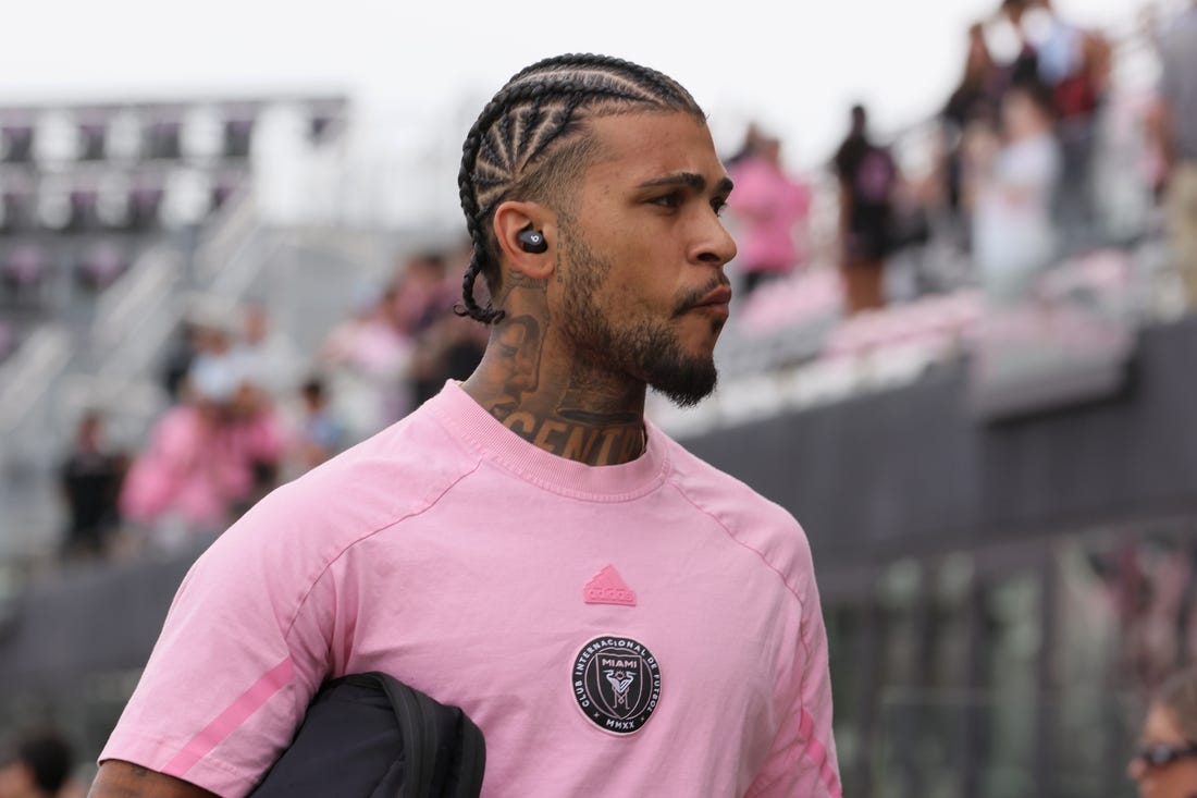 Mar 2, 2024; Fort Lauderdale, Florida, USA; Inter Miami CF defender DeAndre Yedlin (2) walks onto the field before the game against Orlando City at Chase Stadium. Mandatory Credit: Sam Navarro-USA TODAY Sports