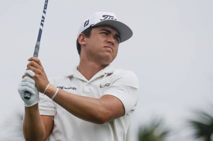 Mar 2, 2024; Palm Beach Gardens, Florida, USA; Garrick Higgo plays his shot from the fourth tee during the third round of the Cognizant Classic in The Palm Beaches golf tournament. Mandatory Credit: Reinhold Matay-USA TODAY Sports