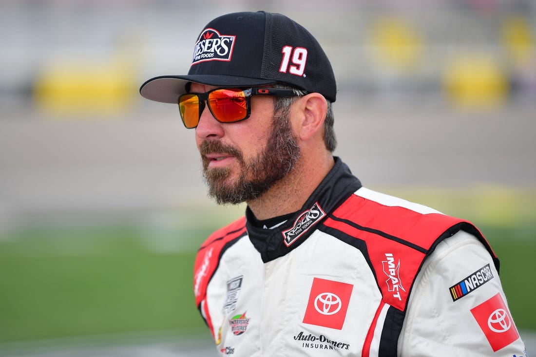 Mar 2, 2024; Las Vegas, Nevada, USA; NASCAR Cup Series driver Martin Truex Jr. (19) during qualifying at Las Vegas Motor Speedway. Mandatory Credit: Gary A. Vasquez-USA TODAY Sports