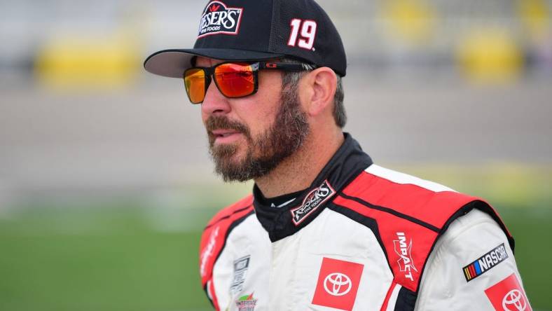 Mar 2, 2024; Las Vegas, Nevada, USA; NASCAR Cup Series driver Martin Truex Jr. (19) during qualifying at Las Vegas Motor Speedway. Mandatory Credit: Gary A. Vasquez-USA TODAY Sports