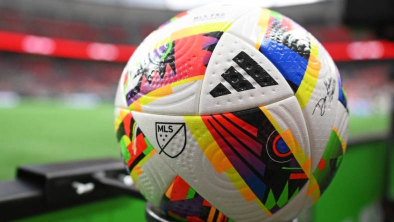 Mar 2, 2024; Vancouver, British Columbia, CAN; A general view of the game ball before the game between Vancouver Whitecaps FC and against Charlotte FC at BC Place. Mandatory Credit: Anne-Marie Sorvin-USA TODAY Sports