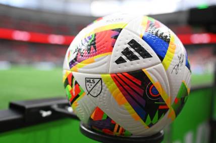 Mar 2, 2024; Vancouver, British Columbia, CAN; A general view of the game ball before the game between Vancouver Whitecaps FC and against Charlotte FC at BC Place. Mandatory Credit: Anne-Marie Sorvin-USA TODAY Sports
