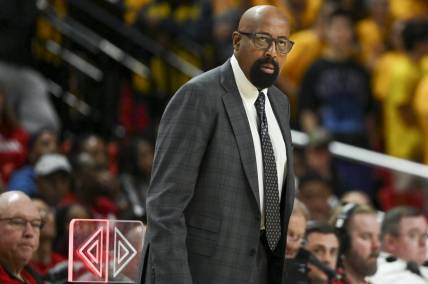 Mar 3, 2024; College Park, Maryland, USA;  Indiana Hoosiers head coach Mike Woodson stands near the scoring table during the second half against the Maryland Terrapins at Xfinity Center. Mandatory Credit: Tommy Gilligan-USA TODAY Sports
