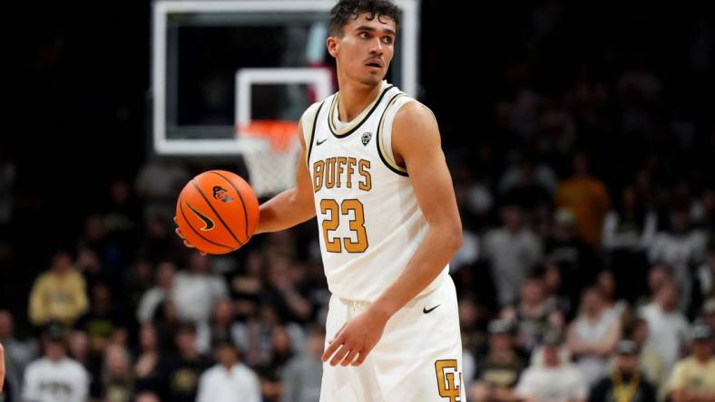 Mar 3, 2024; Boulder, Colorado, USA; Colorado Buffaloes forward Tristan da Silva (23) during the second half against the Stanford Cardinal at the CU Events Center. Mandatory Credit: Ron Chenoy-USA TODAY Sports