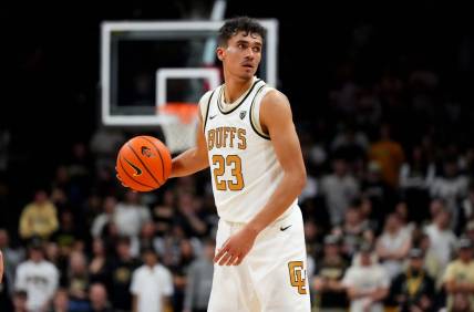 Mar 3, 2024; Boulder, Colorado, USA; Colorado Buffaloes forward Tristan da Silva (23) during the second half against the Stanford Cardinal at the CU Events Center. Mandatory Credit: Ron Chenoy-USA TODAY Sports