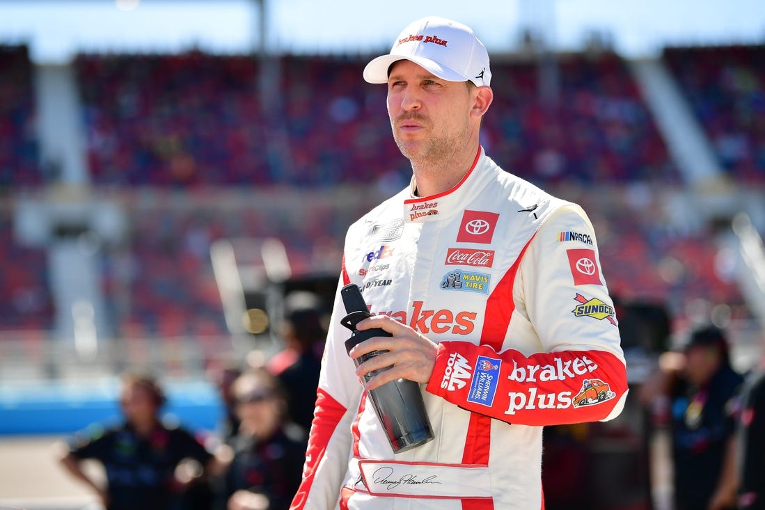 Mar 9, 2024; Avondale, Arizona, USA; NASCAR Cup Series driver Denny Hamlin (11) during Cup Series qualifying at Phoenix Raceway. Mandatory Credit: Gary A. Vasquez-USA TODAY Sports