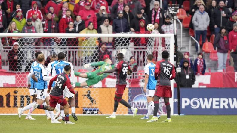 Mar 9, 2024; Toronto, Ontario, USA; Toronto FC forward Lorenzo Insigne (24) scores in the second half against Charlotte FC at BMO Field. Mandatory Credit: Kevin Sousa-USA TODAY Sports