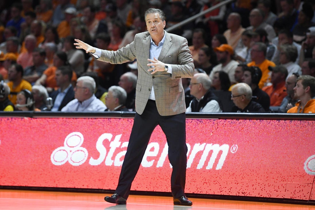 Kentucky Head Coach John Calipari during an NCAA college basketball game between Tennessee and Kentucky in Knoxville, Tenn., Saturday, March 9, 2024.