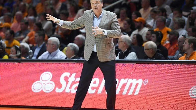 Kentucky Head Coach John Calipari during an NCAA college basketball game between Tennessee and Kentucky in Knoxville, Tenn., Saturday, March 9, 2024.