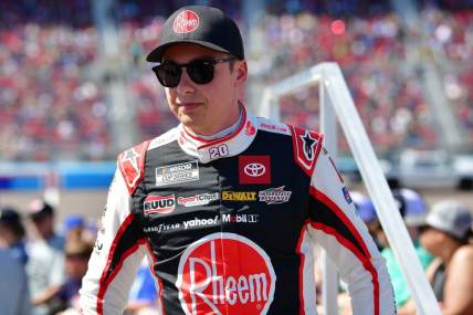 Mar 10, 2024; Avondale, Arizona, USA; NASCAR Cup Series driver Christopher Bell (20) during the Shriners Childrens 500 at Phoenix Raceway. Mandatory Credit: Gary A. Vasquez-USA TODAY Sports