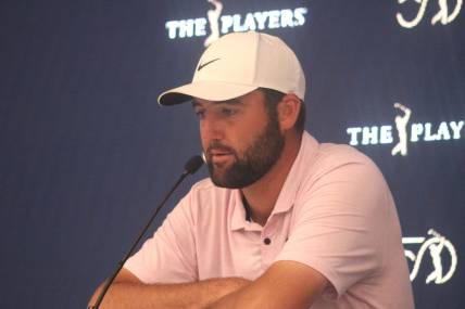 Scottie Scheffler speaks during a press conference at The Players Championship in Ponte Vedra Beach, Florida, on March 12, 2024. [Clayton Freeman/Florida Times-Union]