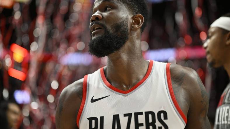 Mar 13, 2024; Portland, Oregon, USA; Portland Trail Blazers center Deandre Ayton (2) walks off the court after a game against the Atlanta Hawks at Moda Center. Mandatory Credit: Troy Wayrynen-USA TODAY Sports