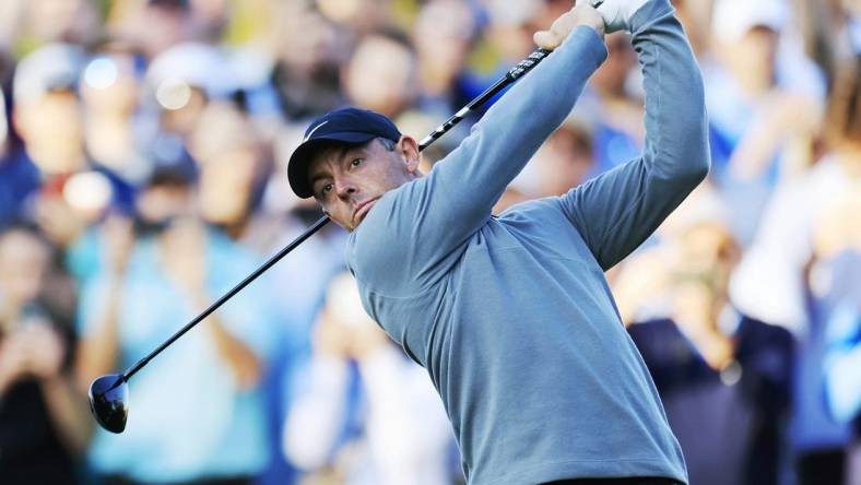 Rory McIlroy plays his shot from the tenth tee during the first round of The Players Championship PGA golf tournament Thursday, March 14, 2024 at TPC Sawgrass in Ponte Vedra Beach, Fla.