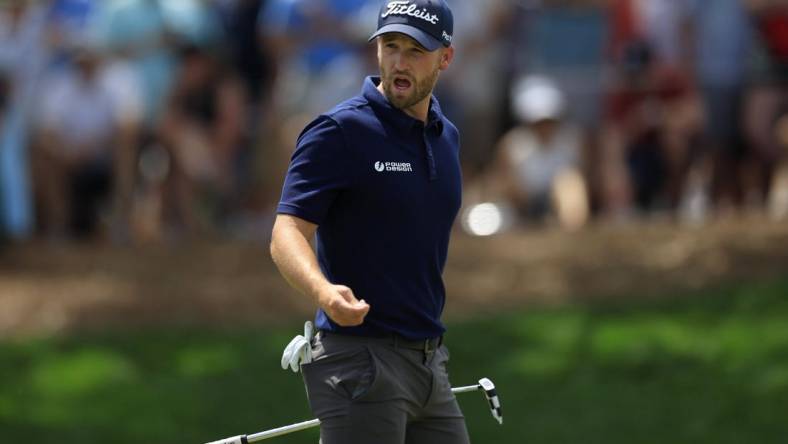 Wyndham Clark talks on the ninth hole during the second round of The Players Championship PGA golf tournament Friday, March 15, 2024 at TPC Sawgrass in Ponte Vedra Beach, Fla. [Corey Perrine/Florida Times-Union]