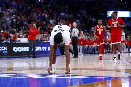 Mar 15, 2024; Washington, D.C., USA; Virginia Cavaliers guard Reece Beekman (2) reacts after missing two free throws in the second half against the North Carolina State Wolfpack at Capital One Arena. Mandatory Credit: Amber Searls-USA TODAY Sports