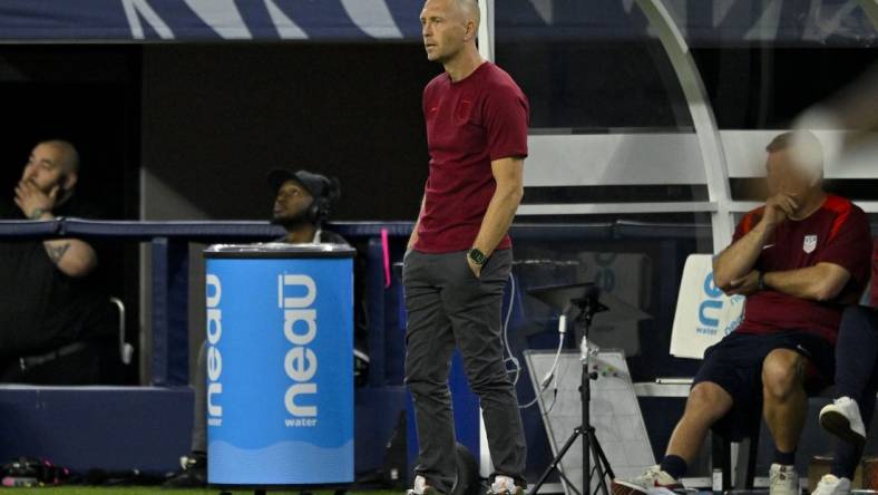 Mar 21, 2024; Arlington, Texas, USA; United States head coach Gregg Berhalter during the game between the United States and Jamaica at AT&T Stadium. Mandatory Credit: Jerome Miron-USA TODAY Sports